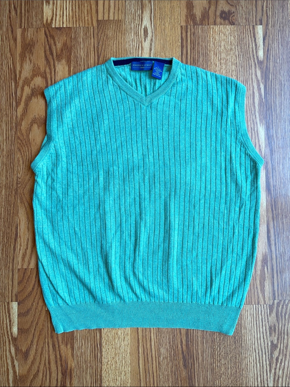 Joseph & Lyman Silk & Cashmere V-Neck Ribbed Knit Sweater Vest Green Men’s US L